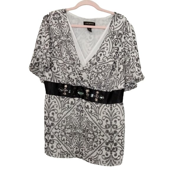 Lane Bryant Plus Size 18/20 Top Wrap Style Printed Embellished Waistband - Picture 2 of 7